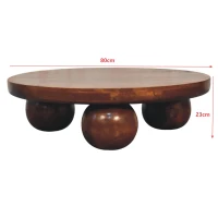 Solid Mango Wood Centre Table with Sculptural Central Ball Base, Handcrafted Desk with Stain-Based Finish, 80L x 80W x 23H cm, Brown(m-3)