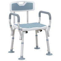 HOMCOM EVA Padded Shower Chair for the Elderly and Disabled, Height Adjustable Shower Stool with Back and Arms, 4 Suction Foot Pads, Light Blue(m-1)