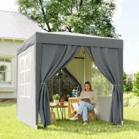 Garden Pop Up Gazebo Marquee Party Tent Canopy with free Carrying Case, Removable 2 Walls, 2 Windows, 2m x 2m, Grey(m-8)