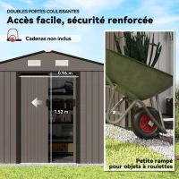 Outsunny Abri de jardin 5,4 m² 2,77 x 1,95 x 1,92 m kit de fondation porte coulissante ventilations acier galvanisé, marron(m-5)
