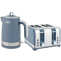 HOMCOM Sleek Textured Kettle and Four-Slice Toaster Set - Blue(m-1)