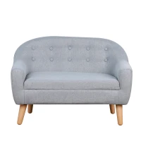 HOMCOM Fauteuil Enfant Canapé Chaise Enfant Design scandinave Grand Confort Dossier capitonné 10 Boutons piètement effilé Aspect Bois Clair revêtement Lin dim. 76L x 51P x 53,5H cm Gris Clair(m-12)