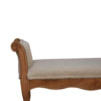 Solid Wood Boucle French Style Bench with Textural Upholstery, Handcrafted Durable Stool for Living Room, 30L x 100W x 53H cm, Brown(m-7)