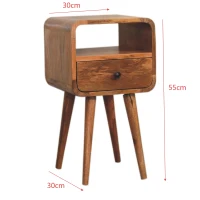 100% Solid Mango Wood Mini Bedside Table with Unique Grain, Handcrafted Desk with Drawer and Open Shelf, 30L x 30W x 55H cm, Brown(m-3)
