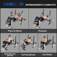 HOMCOM Banco de Musculación con Respaldo Ajustable y Soporte para Barras Regulable para Entrenamiento en Casa Gimnasio Negro(m-4)