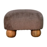 Solid Wood Faux Fur Nordic Footstool with High-Resilience Cushioning, Upholstered Square Seat with Storage Drawer, 42L x 42W x 28H cm, Brown(m-2)