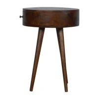 Solid Wood Nordic Circular Bedside Table with Natural Grain and Drawer, Handcrafted Desk with Easy Assembly, 40L x 40W x 56H cm, Brown(m-6)