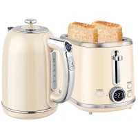 HOMCOM Polished Retro 40-100°C Kettle and Toaster Set - Cream(m-10)