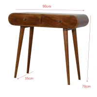 Solid Mango Wood Console Table with 2 Smooth-Gliding Drawers, Desk with Deep-Penetrating Stain Finish, 35L x 90W x 78H cm, Brown(m-3)