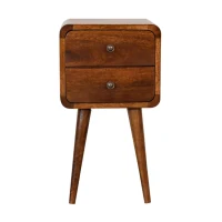 Solid Mango Wood Mini Bedside Table with 2 Smooth-Gliding Drawers, Slim Nordic Legs, Hand-Finished Desk for Living Room, 30L x 30W x 55H cm, Brown(m-2)