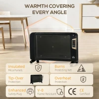 HOMCOM Mica Electric Space Heater, Portable Heater for Home with 2 Heat Settings, Living Room, Study, Garage, Adjustable Temperature 18-30°C, 1000W/2000W, Black(m-4)