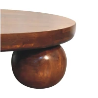 Solid Mango Wood Centre Table with Sculptural Central Ball Base, Handcrafted Desk with Stain-Based Finish, 80L x 80W x 23H cm, Brown(m-4)
