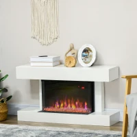 HOMCOM Șemineu Electric Independent și pentru Perete, cu Telecomandă și Protecție Împotriva Supraîncălzirii, 98x27x54,5 cm, Alb(m-9)