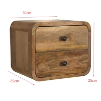 Solid Mango Wood Floating Bedside Table with 2 Smooth-Gliding Drawers, Desk with Sustainable Materials, 25L x 30W x 25H cm, Brown(m-3)