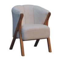 Bouclé Handcrafted Accent Chair with Solid Mango Wood Frame, Minimalist Stool with Sustainably Sourced, 60L x 62W x 85H cm, Brown(m-9)