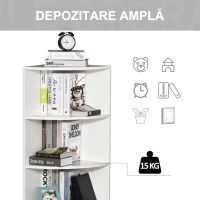 Homcom Biblioteca Colt Perete – 4 Rafturi Lemn Alb 120 cm(m-4)