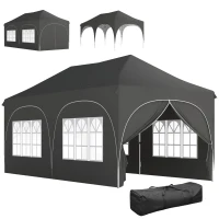 Outsunny Cort Pliabil 600x300 cm Pop-up cu 4 Laterale Detașabile Înălțime Reglabilă și Husă de Transport Gri închis(m-7)