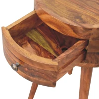 Solid Mango Wood Bedside Table with Drawer and Nordic Legs, Handcrafted Desk with Clear Natural Finish, 32L x 32W x 55H cm, Brown(m-5)