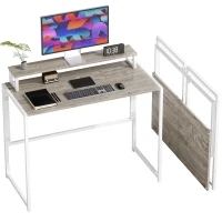 HOMCOM Escritorio de ordenador plegable con soporte para pantalla, para dormitorio, espacios pequeños, 100 x 48 x 87,5 cm, madera natural(m-7)