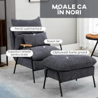 Homcom Fotoliu Reclinabil cu Ottoman – Perna & Spatar Reglabil(m-6)