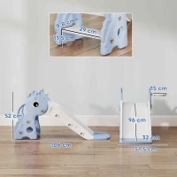 AIYAPLAY Escorrega para Crianças 3 em 1 com Escada Tabela de Basquetebol e Desenho de Girafa 106x51,5x52 cm Azul Claro(m-3)