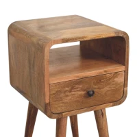 100% Solid Mango Wood Mini Bedside Table with Unique Grain, Handcrafted Desk with Drawer and Open Shelf, 30L x 30W x 55H cm, Brown(m-5)