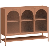 HOMCOM Sideboard, Aufbewahrungsmöbel mit 3 gebogenen Glastüren und offener Ablage, 140 x 40 x 105 cm, hellgrün