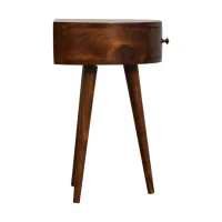 100% Solid Mango Wood Semi-Circular Bedside Table with Distinctive Grain, Desk with Drawer and Nordic Legs, 32L x 40W x 52H cm, Brown(m-6)