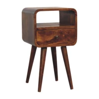 Solid Mango Wood Mini Bedside Table with Drawer and Open Shelf, Hand-Finished Desk with Unique Grain, 30L x 30W x 55H cm, Brown(m-6)