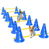 PawHut Agility Set Honden 6-delige agility-uitrusting voor hondentraining steekhordeset met 12 kegels, 6 horden, draagtas(m-11)