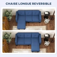 HOMCOM Sofá Chaise Longue Reversible con Estructura de Acero Tapizado en Chenilla 186x130x84cm Azul(m-6)