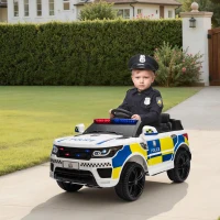 HOMCOM Carro Elétrico para Crianças Carro Elétrico Infantil de Policia 12V com Bluetooth USB Luz Sirene 110x68x52 cm  Branco(m-2)