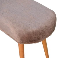 Solid Wood Upholstered Bench with Nordic-Style Legs and Eco-Conscious Design, Plush Faux-Fur Seat for Living Room, 35L x 78W x 50H cm, Brown(m-6)