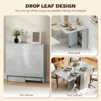 HOMCOM Folding Dining Table, Drop Leaf Table with 2-Tier Shelves, Rolling Casters, for Small Spaces, Kitchen, Cement Grey(m-4)