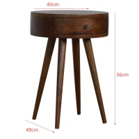 Solid Wood Nordic Circular Bedside Table with Natural Grain and Drawer, Handcrafted Desk with Easy Assembly, 40L x 40W x 56H cm, Brown(m-3)