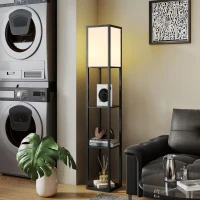 HOMCOM Floor Lamp with Shelves, 3 Layer Column Modern Standing Lamp for Living Room, Bedroom, Office, Bulb not Included, Black(m-8)