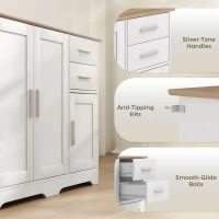 HOMCOM Comodă Modernă din Lemn cu 2 Sertare și 2 Dulapuri, 100x40x78 cm, Alb și Culoare Lemn(m-6)