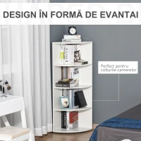 Homcom Biblioteca Colt Perete – 4 Rafturi Lemn Alb 120 cm(m-3)