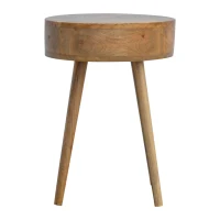 Solid Mango Wood Nordic Round Bedside Table with Unique Grain Pattern, Nightstand with Nordic Legs and Drawer, 40L x 40W x 56H cm, Brown(m-11)