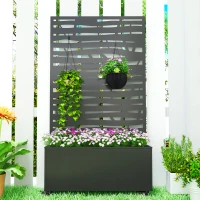 Outsunny Jardineira com Treliça Caixa de Flores em Metal com Painel de Privacidade e Rodas Treliça Recortada em Ripas 90x30x160 cm Preto(m-4)