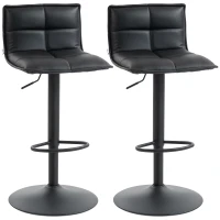 HOMCOM Set di 2 sgabelli da bar, regolabili in altezza con seduta girevole in PU 44 x 45 x 85-106 cm Nero(m-7)