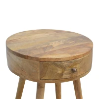 Solid Mango Wood Nordic Round Bedside Table with Unique Grain Pattern, Nightstand with Nordic Legs and Drawer, 40L x 40W x 56H cm, Brown(m-5)