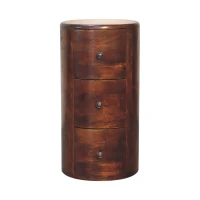100% Solid Mango Wood Drum Chest with 3 Drawers, Sustainable and Durable Table with Handcrafted Stain Finish, 30L x 30W x 57H cm, Brown(m-2)