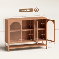 HOMCOM Buffet para Sala Móvel de Arrumação com 3 Portas de Vidro Arqueadas e Prateleira Aberta 140x40x105 cm Verde Claro(m-3)