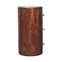 100% Solid Mango Wood Drum Chest with 3 Drawers, Sustainable and Durable Table with Handcrafted Stain Finish, 30L x 30W x 57H cm, Brown(m-8)