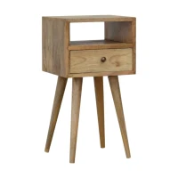 Solid Wood Mini Bedside Table with Drawer and Open Slot for Storage, Handcrafted Desk with Oak-effect Finish, 30L x 30W x 57H cm, Brown(m-6)