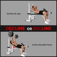 HOMCOM Hantelbank mit Hantelablage, Brustpresse, Beinpresse, Armauflage für Bizepscurls, Stahl, schwarz+weiß(m-6)