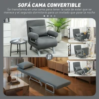 HOMCOM Sillón Cama Individual 3 en 1 Sofá Cama Plegable con Respaldo Ajustable y Cojín para Sala Dormitorio 73x78x81 cm Gris(m-4)
