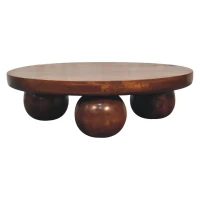 Solid Mango Wood Centre Table with Sculptural Central Ball Base, Handcrafted Desk with Stain-Based Finish, 80L x 80W x 23H cm, Brown(m-10)
