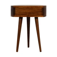 100% Solid Mango Wood Semi-Circular Bedside Table with Distinctive Grain, Desk with Drawer and Nordic Legs, 32L x 40W x 52H cm, Brown(m-7)